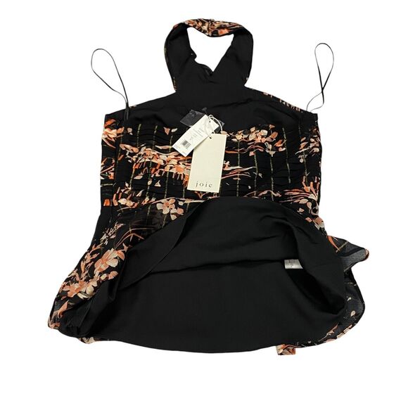 Joie Damein Halter Top Womens 0 Black Floral Metallic Threads Chiffon Sleeveless - Picture 11 of 16